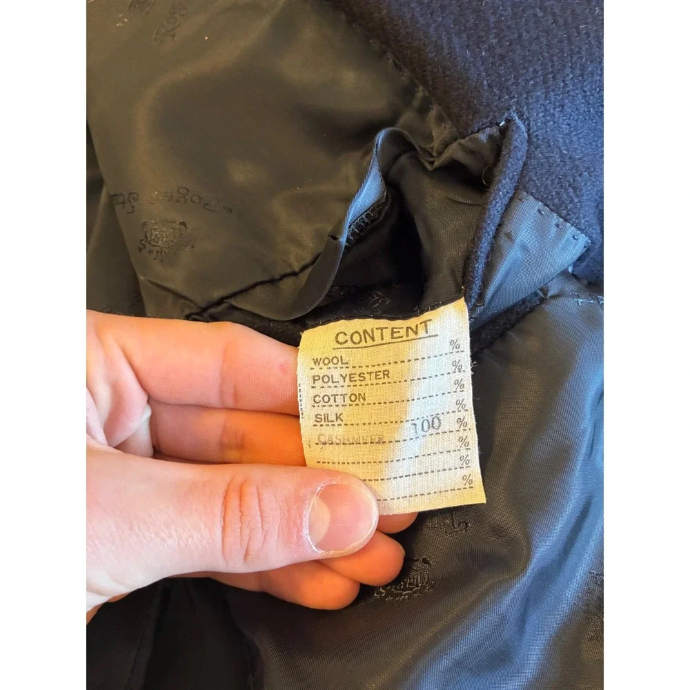 Roger Stuart Couture Collection Navy Blue 100% Cashmere Blazer Sport Coat 43R